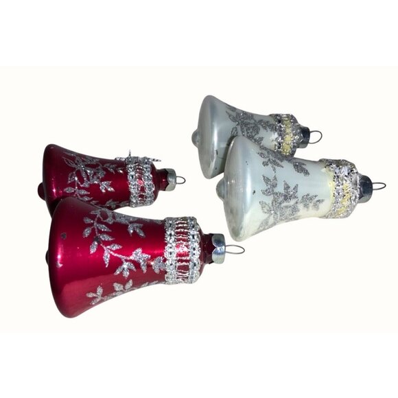 Rauch Victoria 4 Glass Bell Christmas Ornaments  Red White  3Inch Vintage 1983 - Picture 4 of 12